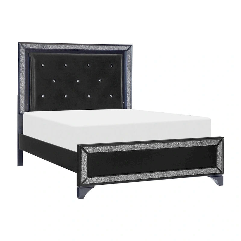Fey Black LED Faux Leather Upholstered Tufted Bed-2