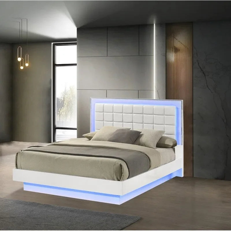 Best Quality Furniture B750 White Lacquer with LED Bedroom Set-7