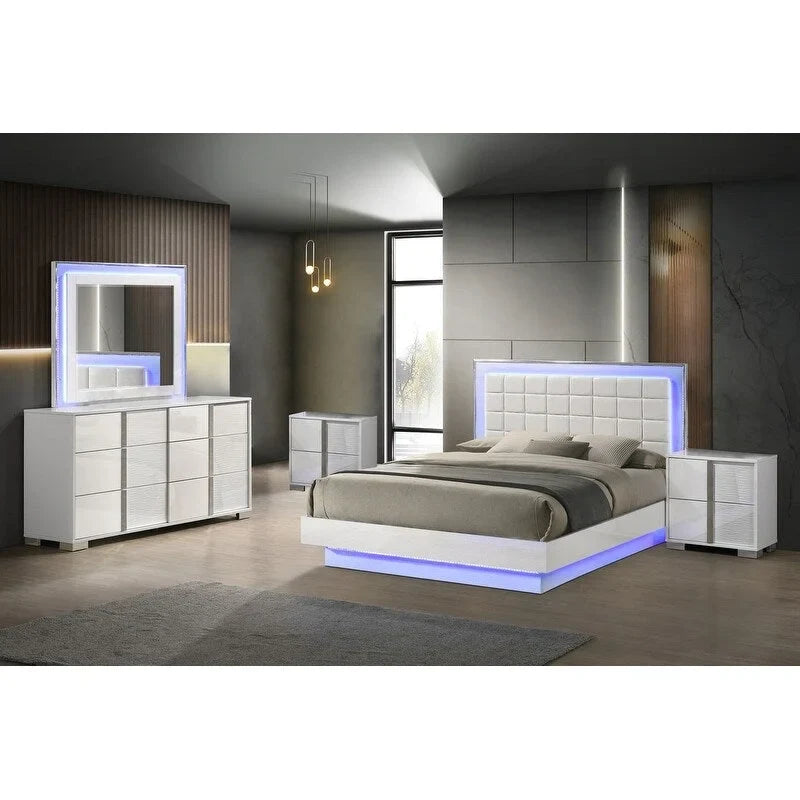 Best Quality Furniture B750 White Lacquer with LED Bedroom Set-10