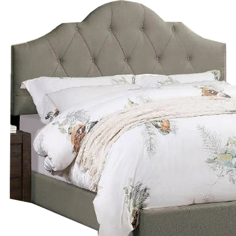 Eni Upholstered King Size Bed, Tufted Adjustable Headboard, Gray Fabric-2