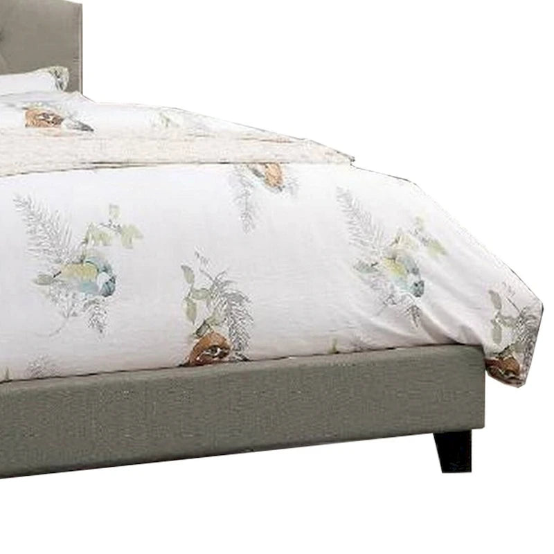 Eni Upholstered King Size Bed, Tufted Adjustable Headboard, Gray Fabric-3