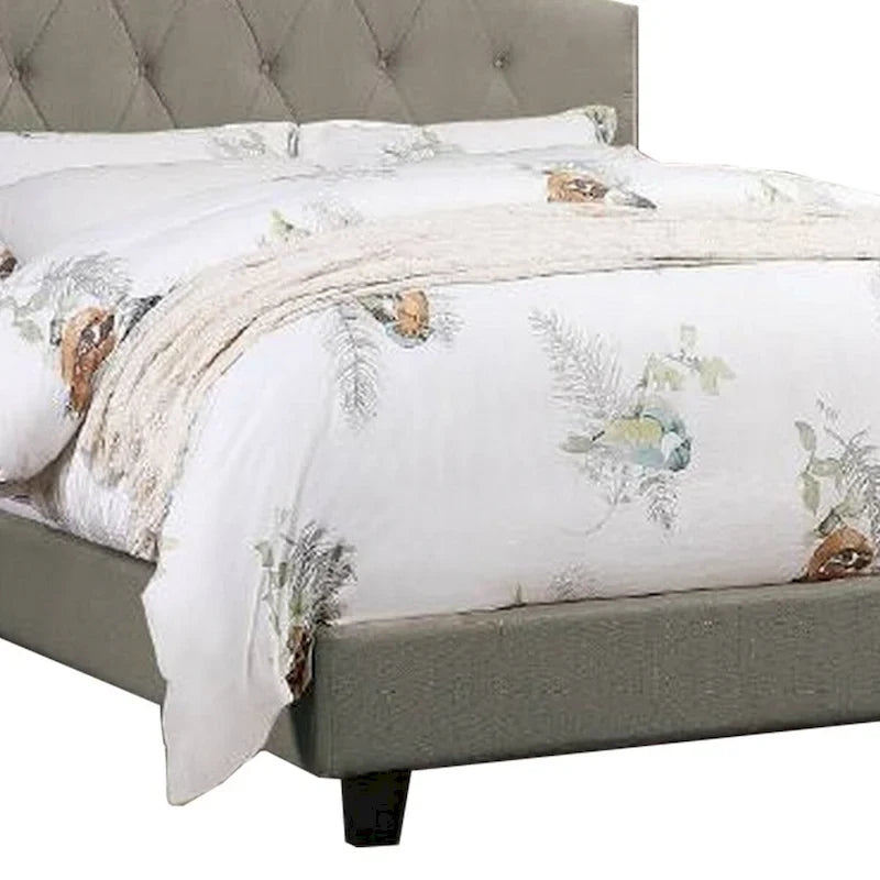 Eni Upholstered King Size Bed, Tufted Adjustable Headboard, Gray Fabric-4