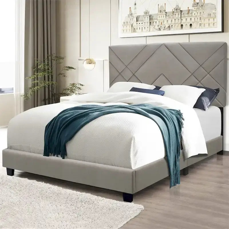 Queen Size Adjustable Upholstered Bed Frame Stain Resistant Cleans Up