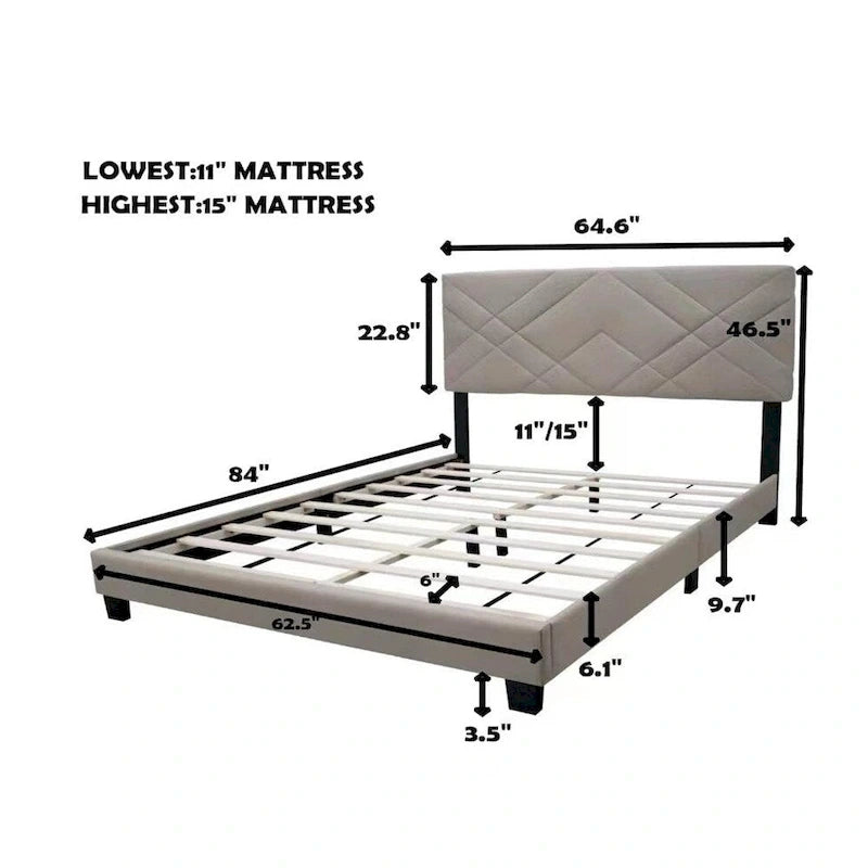 Queen Size Adjustable Upholstered Bed Frame Stain Resistant Cleans Up-2