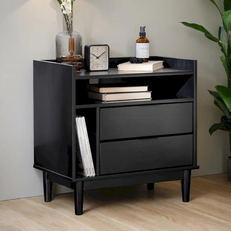 Mid-Century Modern Solid Wood 2-Drawer Gallery Nightstand-2