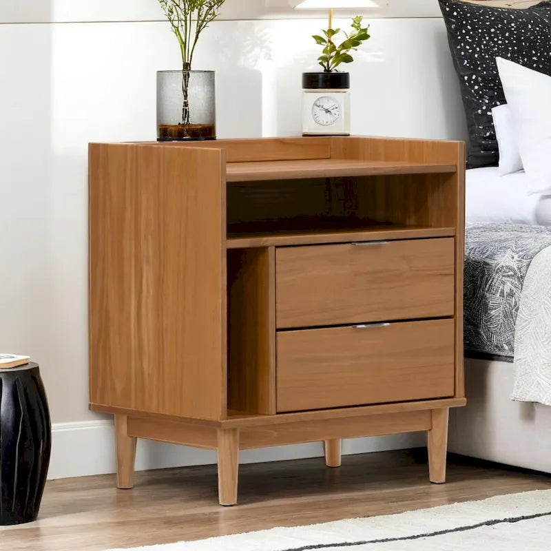 Mid-Century Modern Solid Wood 2-Drawer Gallery Nightstand-5