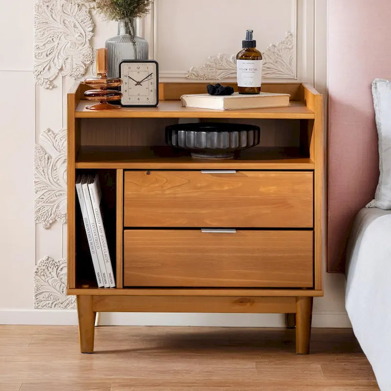 Mid-Century Modern Solid Wood 2-Drawer Gallery Nightstand-6