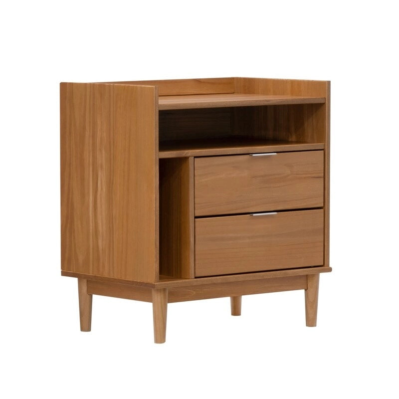 Mid-Century Modern Solid Wood 2-Drawer Gallery Nightstand-8