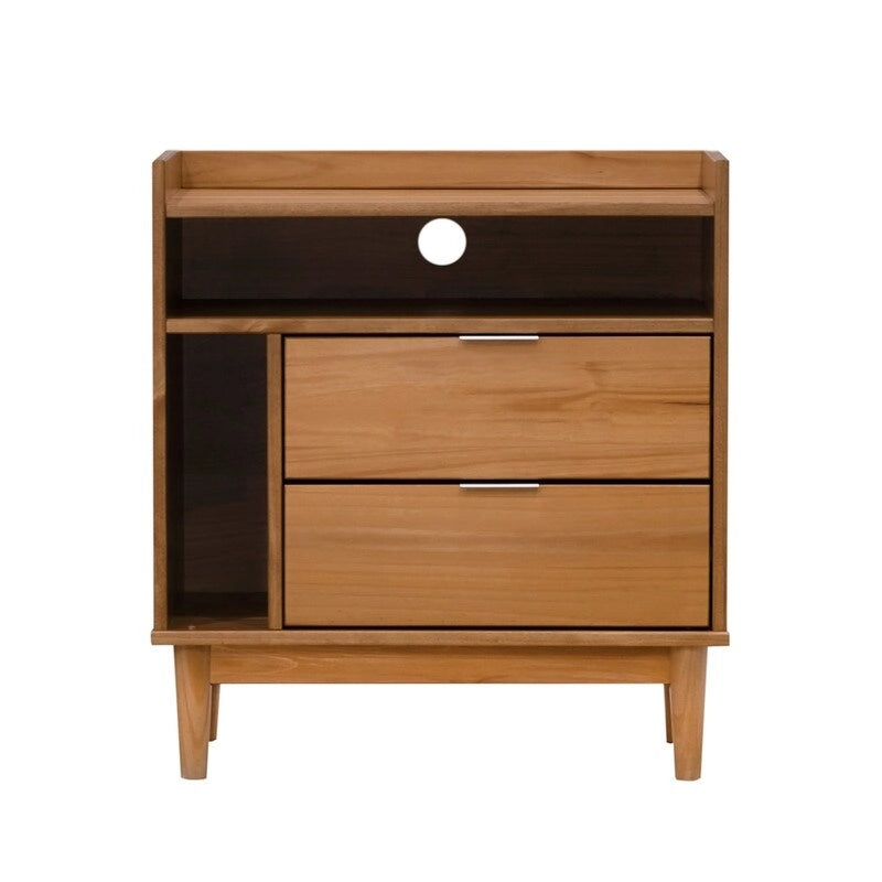 Mid-Century Modern Solid Wood 2-Drawer Gallery Nightstand-9