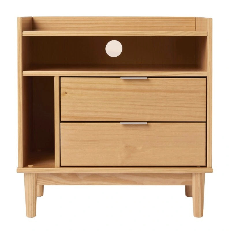 Mid-Century Modern Solid Wood 2-Drawer Gallery Nightstand-12