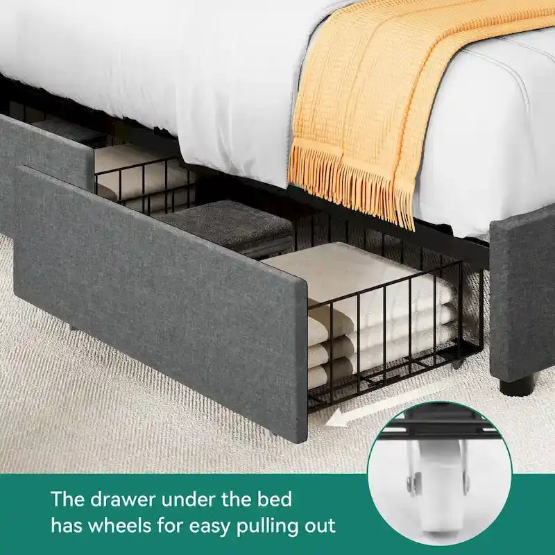 Moasis King Upholstered Rivet Curved Adjustable Headboard Platform Bed Frame 4 Storage Drawers Bed Frame-5