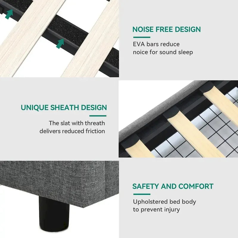 Moasis King Upholstered Rivet Curved Adjustable Headboard Platform Bed Frame 4 Storage Drawers Bed Frame-6