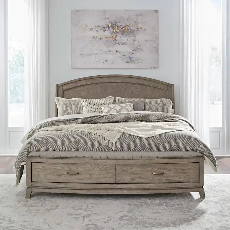 Avalon Burnished Beige Oak King Panel Storage Bed Bedroom Set-2