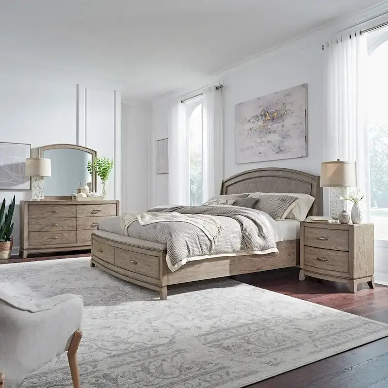 Avalon Burnished Beige Oak King Panel Storage Bed Bedroom Set-18