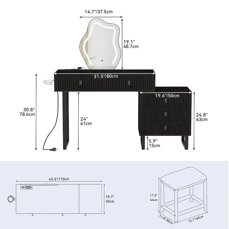 Moasis Expandable Cloud Vanity With Built-in Socket and Lighted Mirror - 49.90 H X 51.10 W X 15.70 D-8