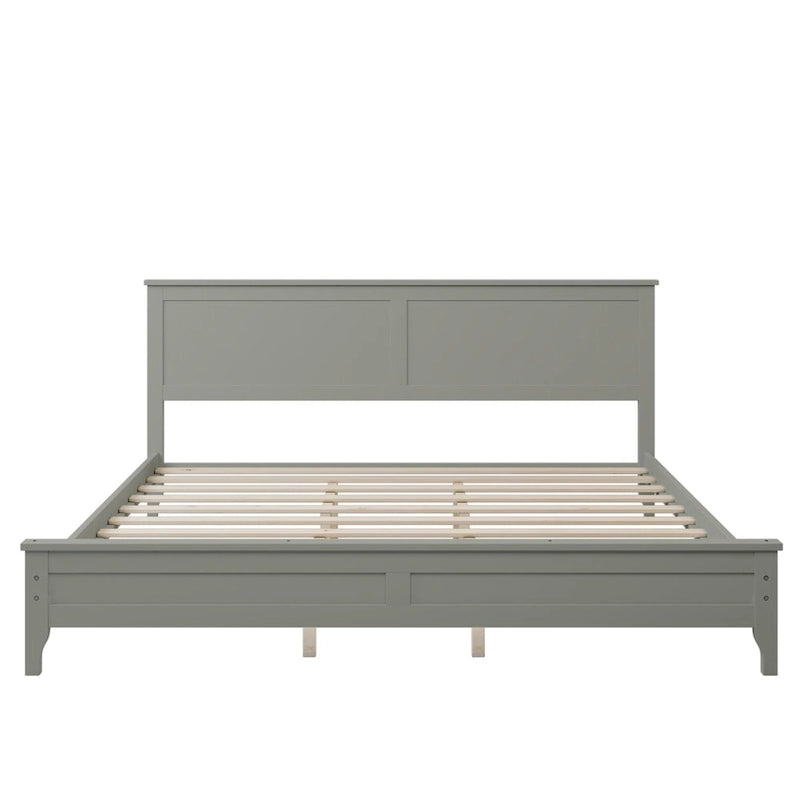 King Platform Bed in Modern Gray Pine Wood - Simple Slat Design, Elegant, High Load Capacity-2