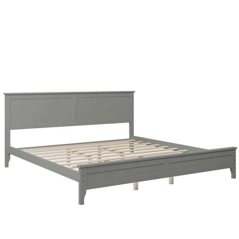 King Platform Bed in Modern Gray Pine Wood - Simple Slat Design, Elegant, High Load Capacity-5