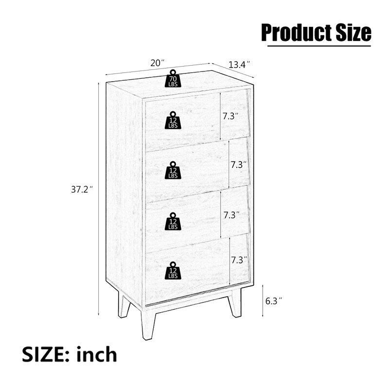 Mieres Dresser for Bedroom, 37 Tall Dresser Chest of Drawers, Hidden Drawer Handle, Storage Drawer Organizer-5