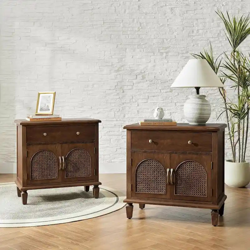 Georg Traditional 27Tall Rattan Nightstand with Adjustable Feet Set of 2 by HULALA HOME-15