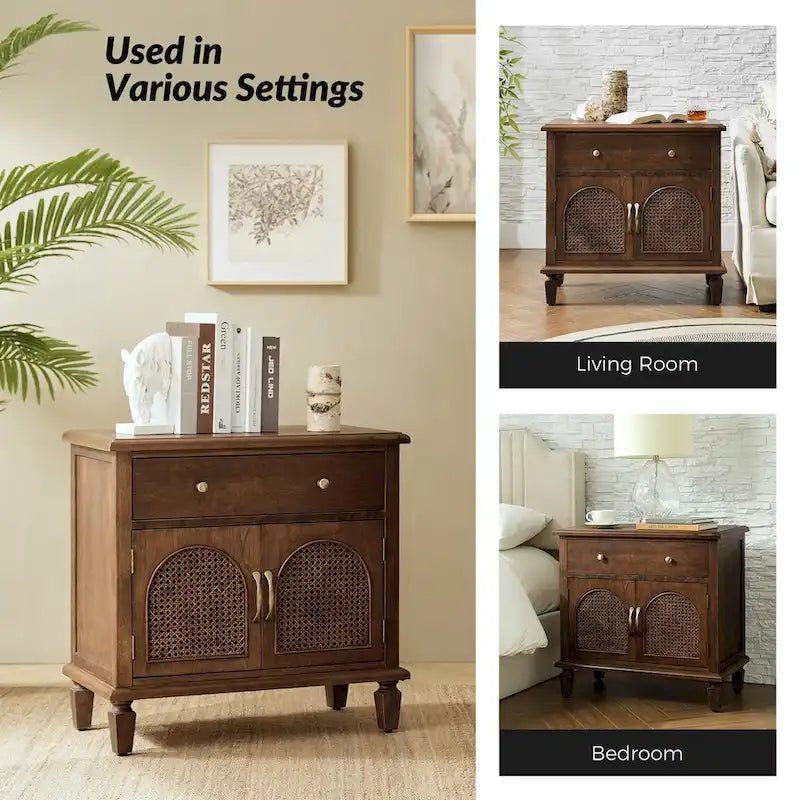 Georg Traditional 27Tall Rattan Nightstand with Adjustable Feet Set of 2 by HULALA HOME-13