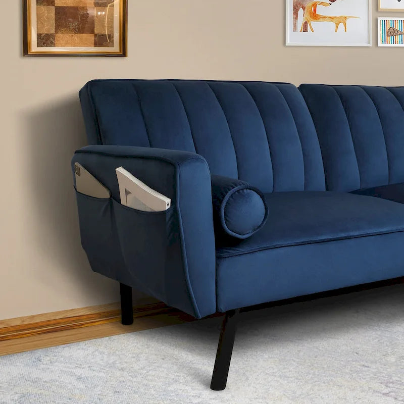 Velvet Futon Sofa Bed Convertible Sofa Couch with Adjustable Backrest, Daybed Guest Bed for Living Room - 2-Person-20