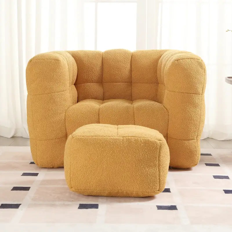 HOMEFUN Boucle Upholstered Tufted Modern Single Side Sofa Chair with Ottoman-36