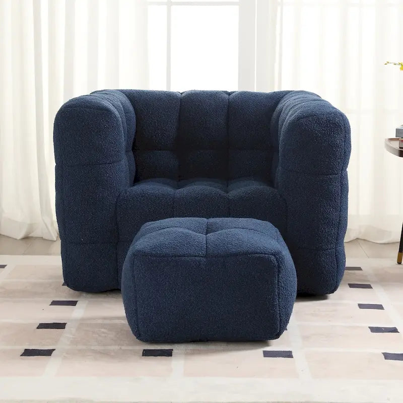 HOMEFUN Boucle Upholstered Tufted Modern Single Side Sofa Chair with Ottoman-37