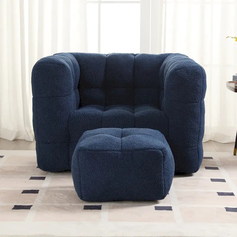HOMEFUN Boucle Upholstered Tufted Modern Single Side Sofa Chair with Ottoman-2