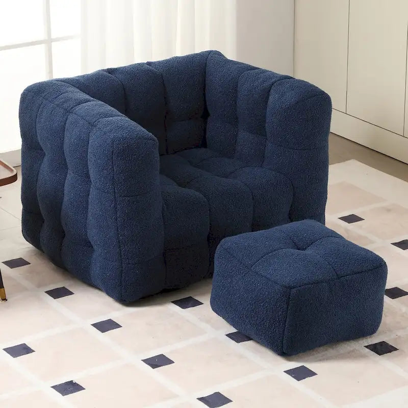 HOMEFUN Boucle Upholstered Tufted Modern Single Side Sofa Chair with Ottoman-3