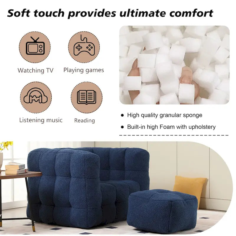 HOMEFUN Boucle Upholstered Tufted Modern Single Side Sofa Chair with Ottoman-4