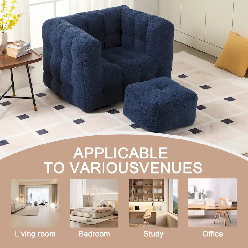 HOMEFUN Boucle Upholstered Tufted Modern Single Side Sofa Chair with Ottoman-6