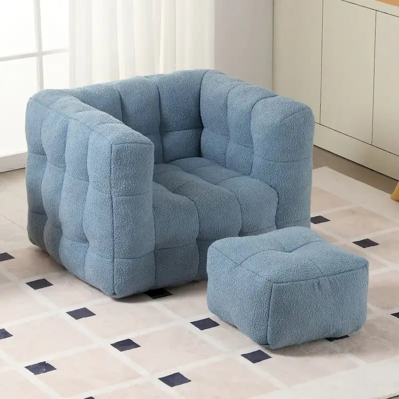 HOMEFUN Boucle Upholstered Tufted Modern Single Side Sofa Chair with Ottoman-10