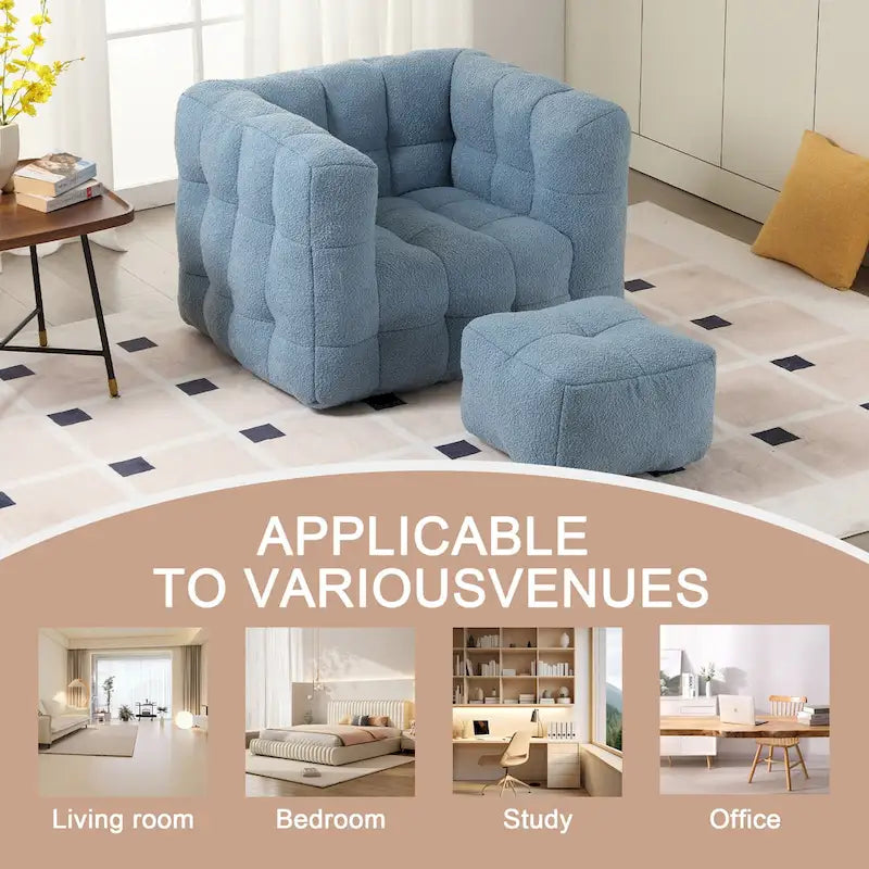 HOMEFUN Boucle Upholstered Tufted Modern Single Side Sofa Chair with Ottoman-13