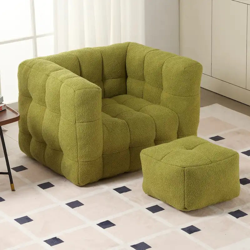 HOMEFUN Boucle Upholstered Tufted Modern Single Side Sofa Chair with Ottoman-17
