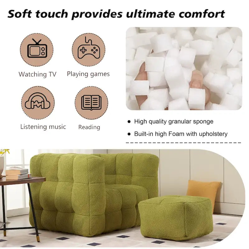 HOMEFUN Boucle Upholstered Tufted Modern Single Side Sofa Chair with Ottoman-18