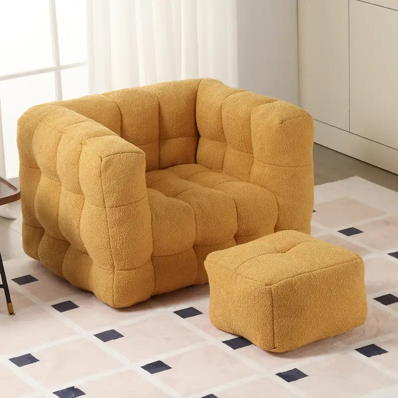 HOMEFUN Boucle Upholstered Tufted Modern Single Side Sofa Chair with Ottoman-24