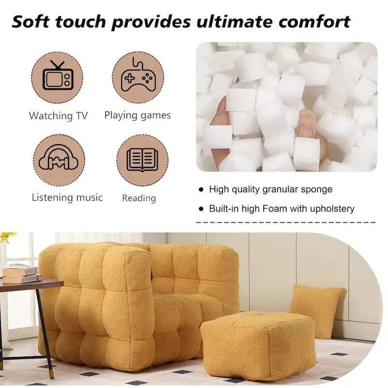 HOMEFUN Boucle Upholstered Tufted Modern Single Side Sofa Chair with Ottoman-25