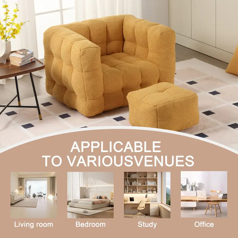 HOMEFUN Boucle Upholstered Tufted Modern Single Side Sofa Chair with Ottoman-27