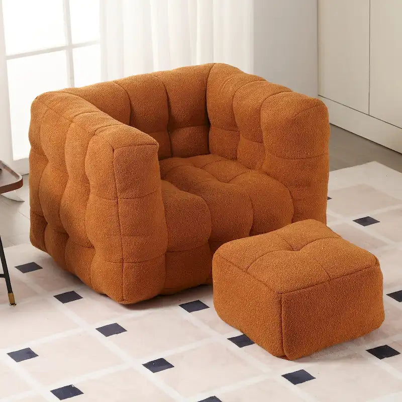 HOMEFUN Boucle Upholstered Tufted Modern Single Side Sofa Chair with Ottoman-31