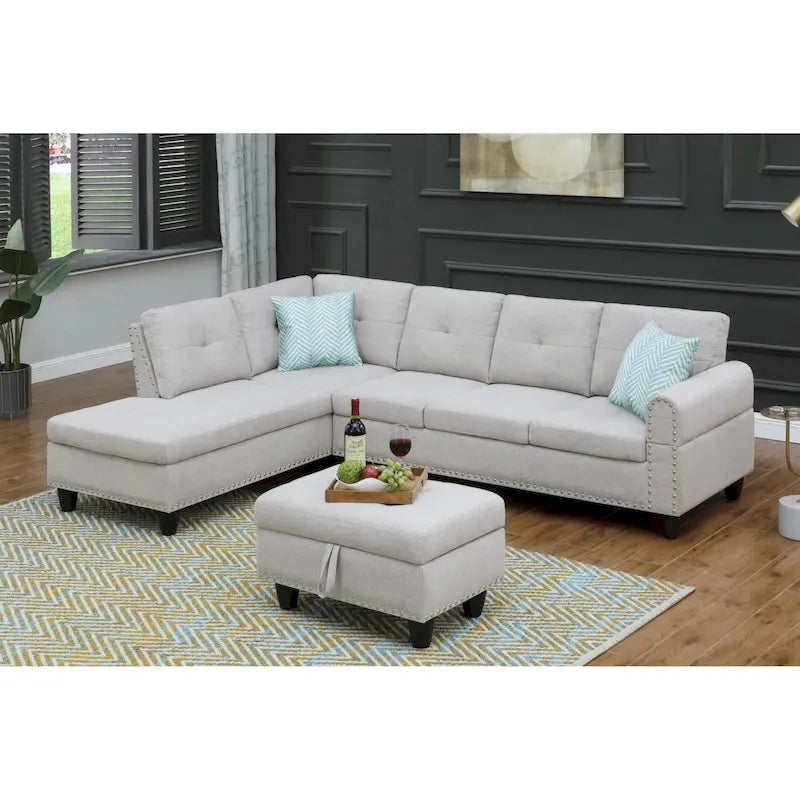Alger 98 Wide Left Hand Facing Sofa & Chaise with Ottoman-39