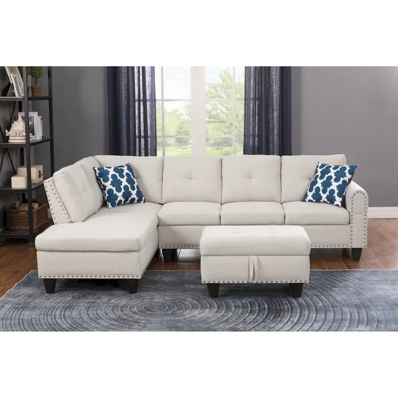 Alger 98 Wide Left Hand Facing Sofa & Chaise with Ottoman-11