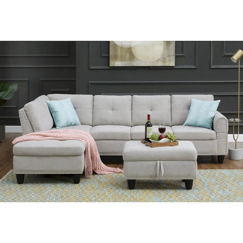Alger 98 Wide Left Hand Facing Sofa & Chaise with Ottoman-30