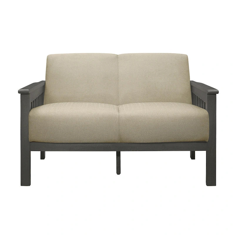 Wiston 50 Inch Loveseat, Beige Polyester, Dark Gray Solid Rubberwood-3