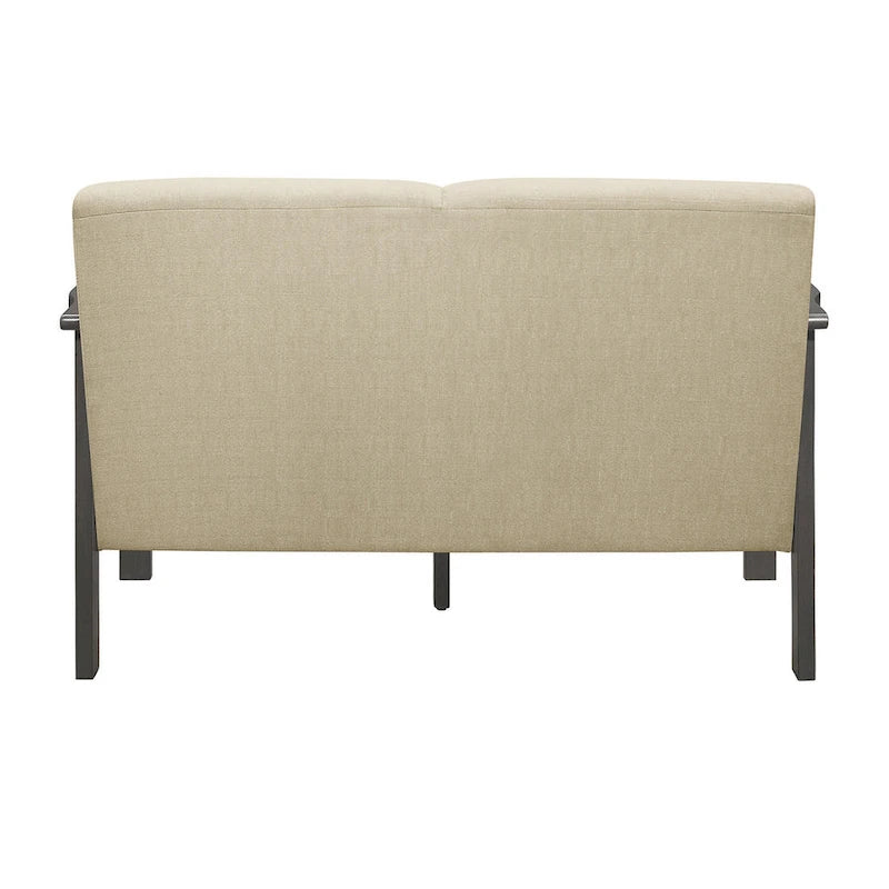 Wiston 50 Inch Loveseat, Beige Polyester, Dark Gray Solid Rubberwood-4