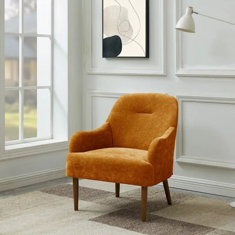 Chenille Armchair, Modern Style Accent Chair with Wood Legs, Comfy Design for Living Room, Bedroom, Office-22