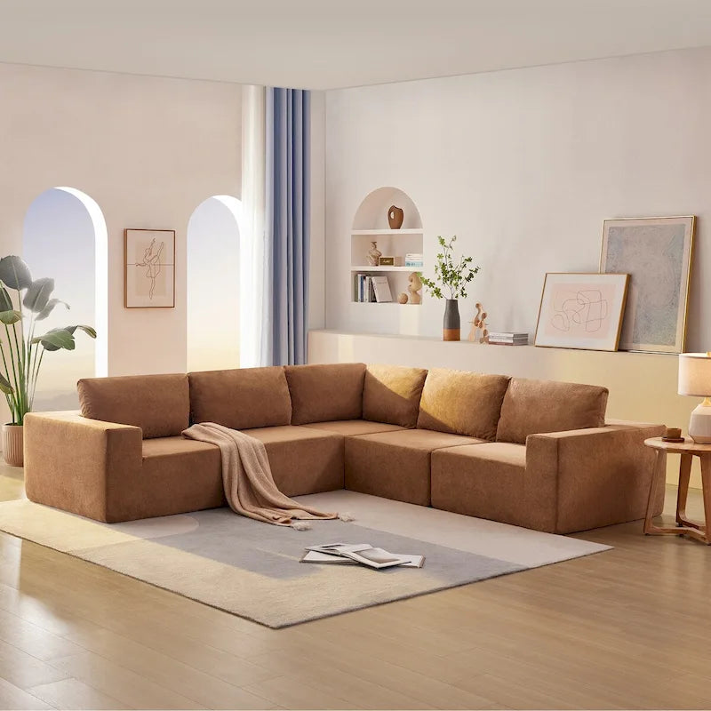 Modular L Shaped Sectional Sofa,Luxury Floor Couch Set,Upholstered Indoor Furniture,Foam-Filled Sleeper Sofa Bed-28