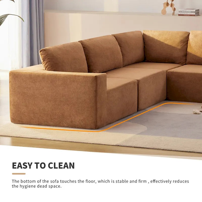 Modular L Shaped Sectional Sofa,Luxury Floor Couch Set,Upholstered Indoor Furniture,Foam-Filled Sleeper Sofa Bed-4