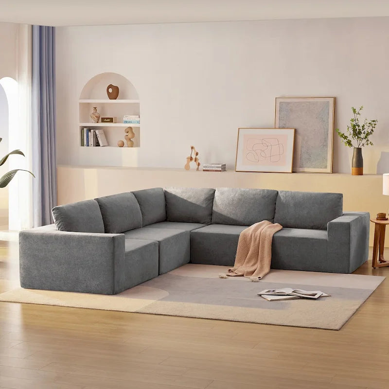 Modular L Shaped Sectional Sofa,Luxury Floor Couch Set,Upholstered Indoor Furniture,Foam-Filled Sleeper Sofa Bed-12