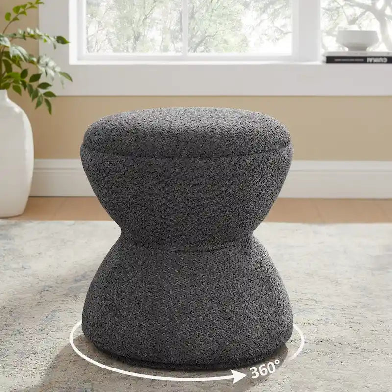VANOMi Djembe Boucle Upholstered Ottoman with Swivel Base, Pouf, Swivel Vanity Stool for Living Room, Walk-in Closet-35