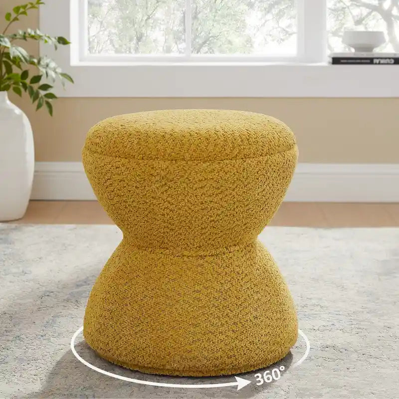 VANOMi Djembe Boucle Upholstered Ottoman with Swivel Base, Pouf, Swivel Vanity Stool for Living Room, Walk-in Closet-36